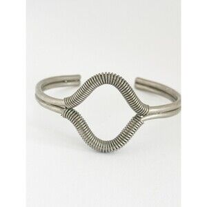Silver Tone Cuff Bracelet Twisted Coil Center Minimalist Bohemian